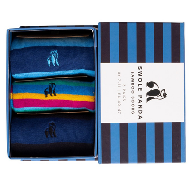 Blue Stripe Sock Box - 3 Pairs of Bamboo Socks Adeum