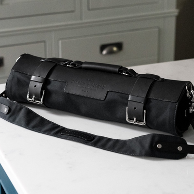 Black Leather & Canvas Knife Roll