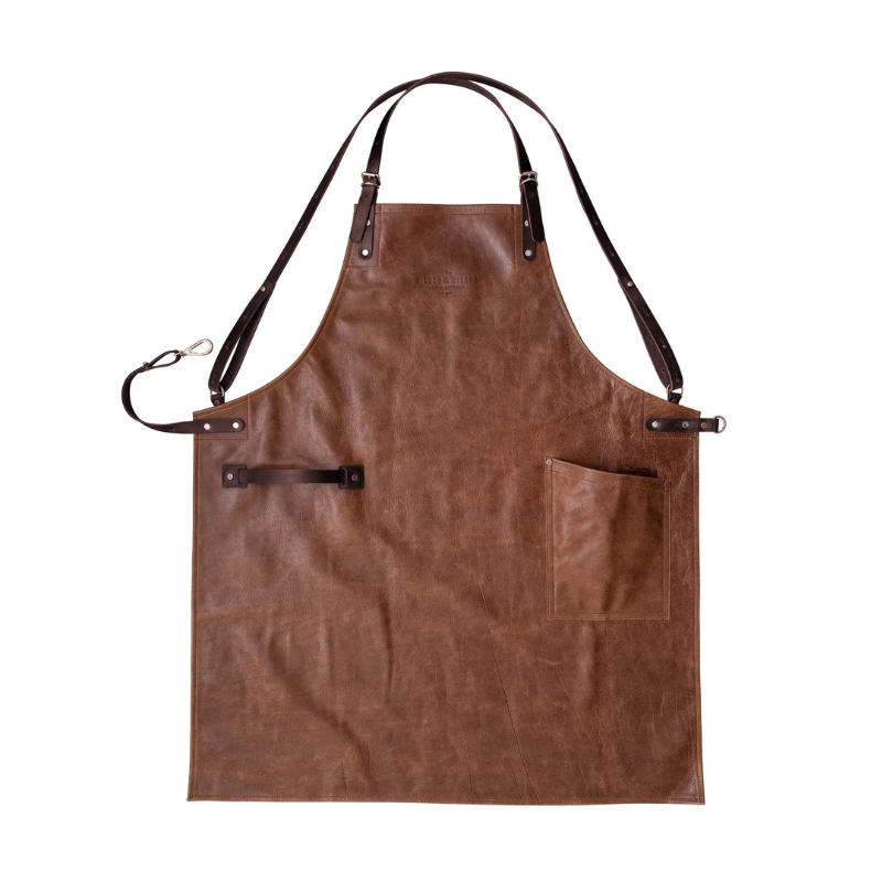 Cross-Back and Towel Loop Earth Brown Handcrafted Leather Apron