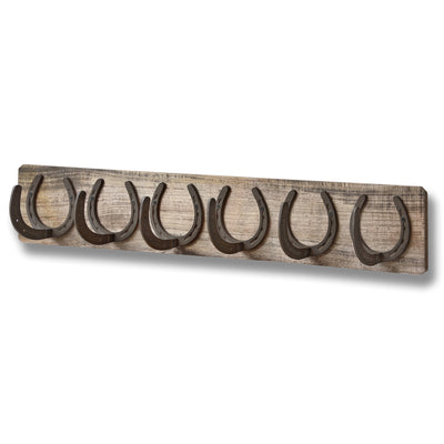 6 Horse Shoe Hooks On Dark Wood Adeum