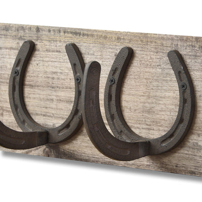 6 Horse Shoe Hooks On Dark Wood Adeum