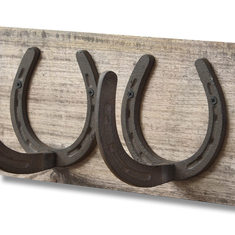 6 Horse Shoe Hooks On Dark Wood Adeum