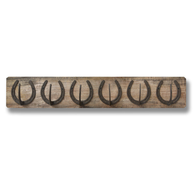 6 Horse Shoe Hooks On Dark Wood Adeum