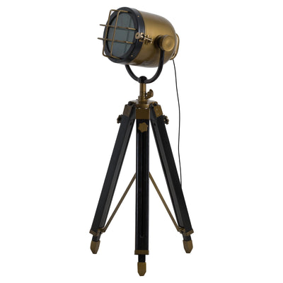 Brass And Black Industrial Spotlight Tripod Lamp Adeum