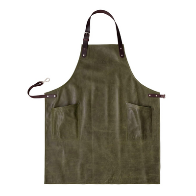 Neck Strap and Two Pocket Antique Green Handcrafted Leather Apron 