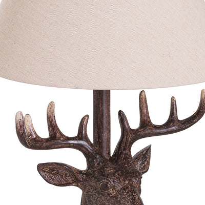 Stag Head Table Lamp With Linen Shade Adeum