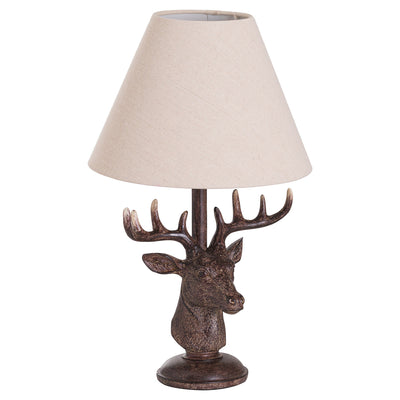 Stag Head Table Lamp With Linen Shade Adeum