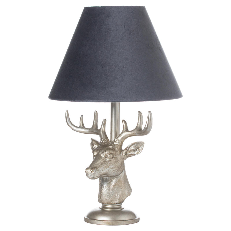 Stag Head Table Lamp With Linen Shade Adeum