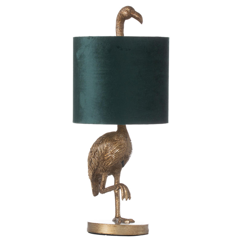 Florence The Flamingo Gold Lamp With Emerald Velvet Shade Adeum