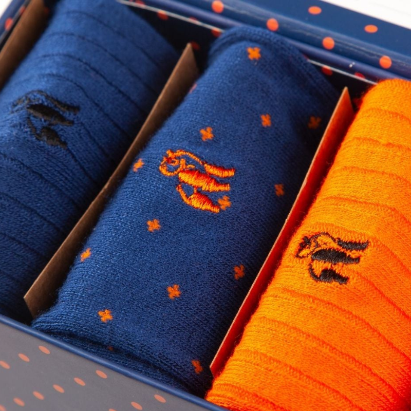 Orange and Blue Sock Box - 3 Pairs of Bamboo Socks Adeum