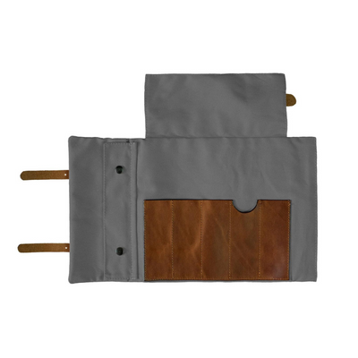 Grey Small Canvas & Leather Tool Roll