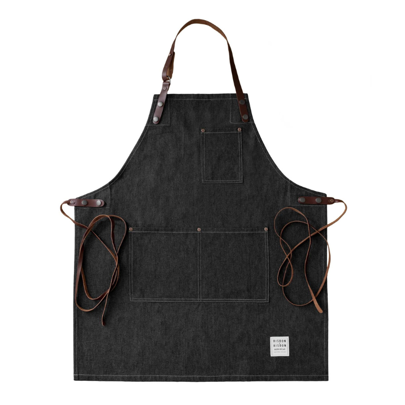 Black Denim and Leather Apron