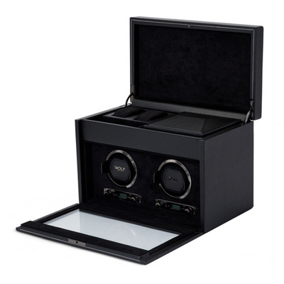 Black BRITISH RACING Double Watch Winder with Storage