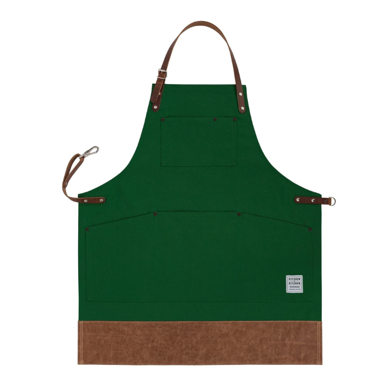 Green Multi-purpose Apron with Leather Straps and Trim