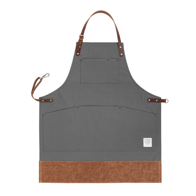 Grey Multi-purpose Apron with Leather Straps and Trim