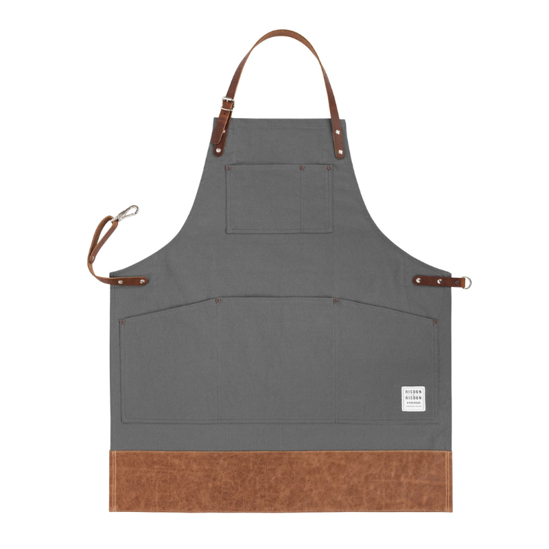 Grey Multi-purpose Apron with Leather Straps and Trim