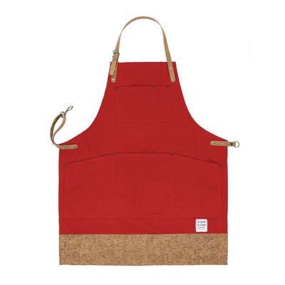 Red Multi-purpose Apron with Cork Straps and Trim