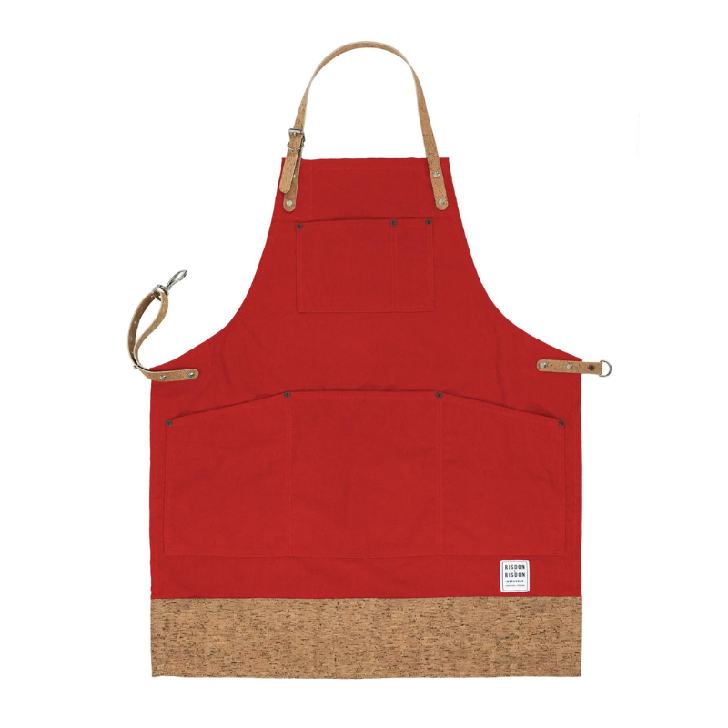 Red Multi-purpose Apron with Cork Straps and Trim