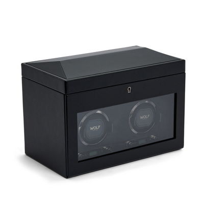 Black BRITISH RACING Double Watch Winder with Storage