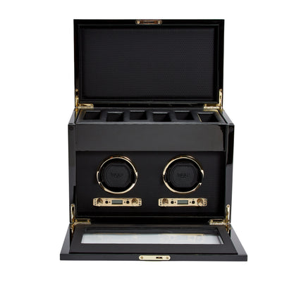 Black SAVOY Double Watch Winder with Storage