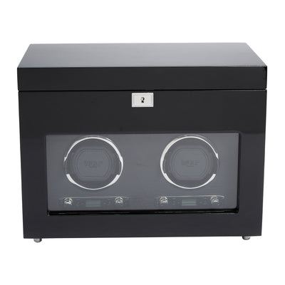 Black SAVOY Double Watch Winder with Storage