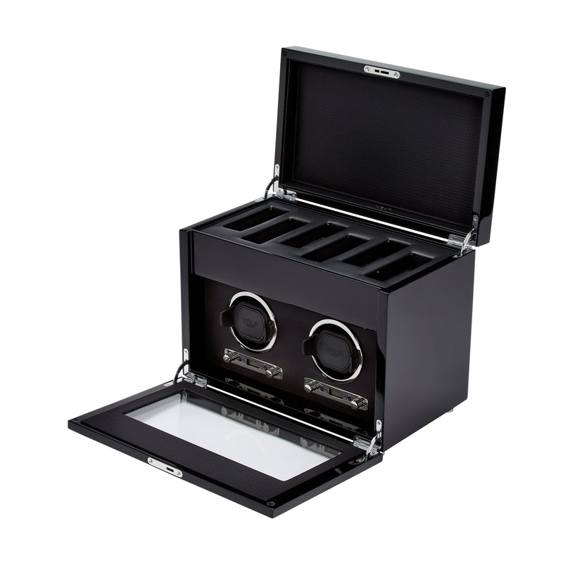 Black SAVOY Double Watch Winder with Storage