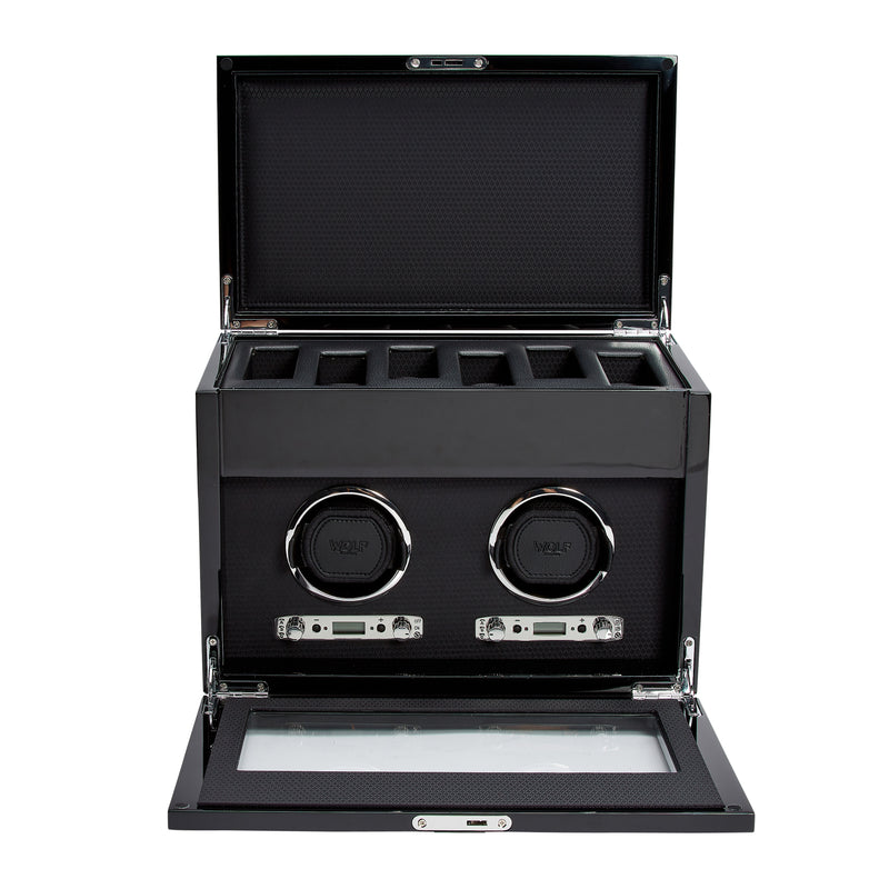 Black SAVOY Double Watch Winder with Storage