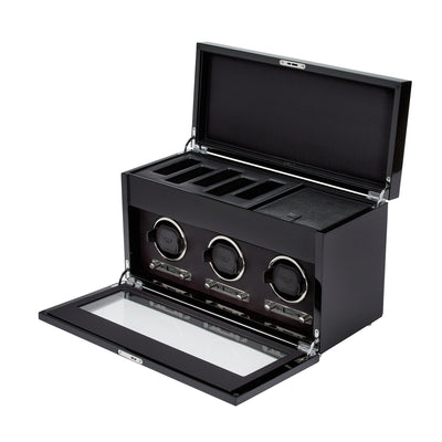 Black SAVOY Triple Watch Winder with Storage