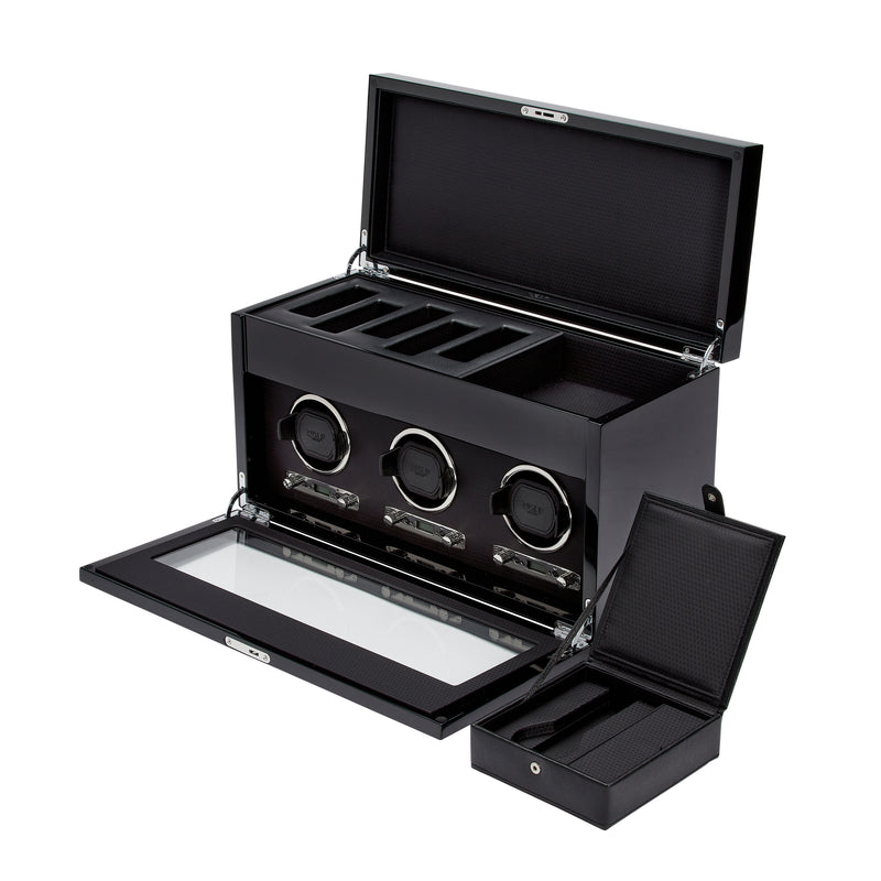 Black SAVOY Triple Watch Winder with Storage