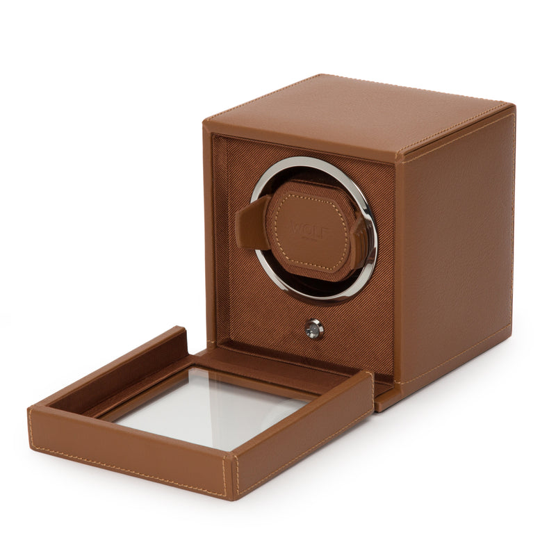 Cognac CUB Single Watch Winder with Cover