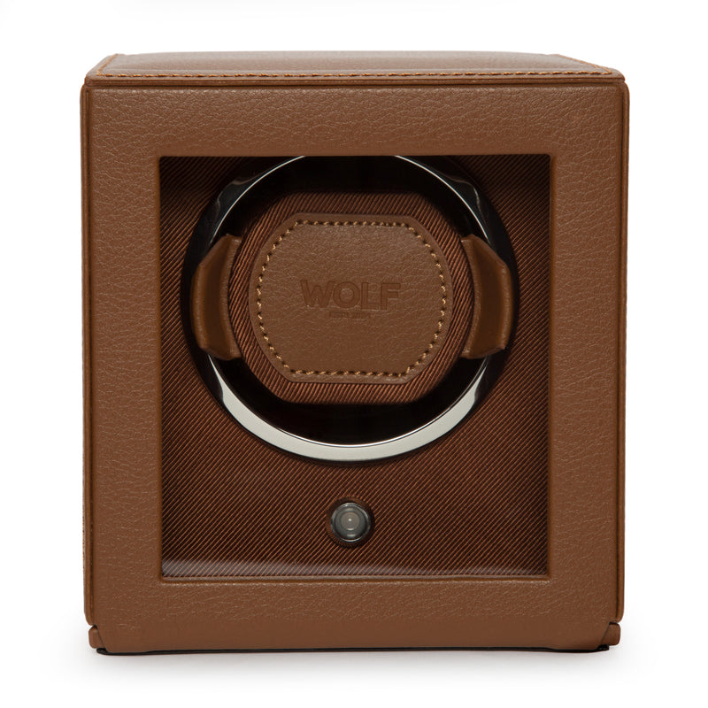 Cognac CUB Single Watch Winder with Cover