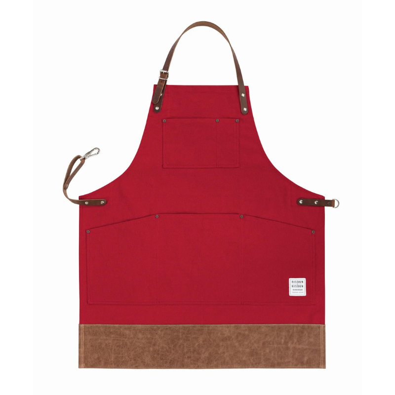 Red Multi-purpose Apron with Leather Straps and Trim