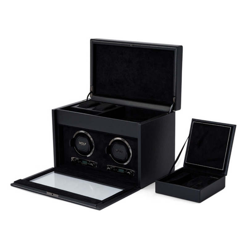 Black BRITISH RACING Double Watch Winder with Storage