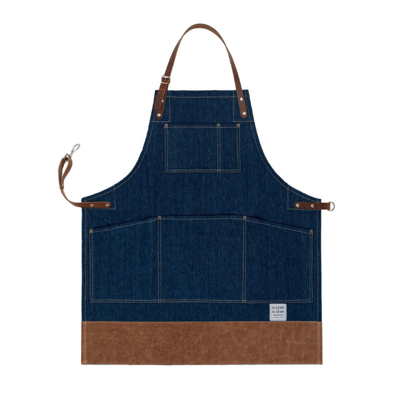 Denim Multi-purpose Apron with Leather Straps and Trim