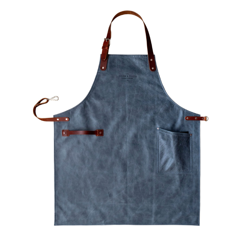 Neck Strap and Towel Loop Storm Blue Handcrafted Leather Apron