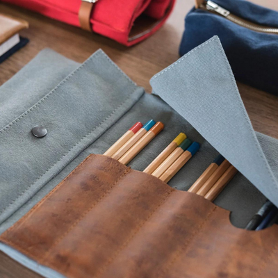 Grey Small Canvas & Leather Tool Roll