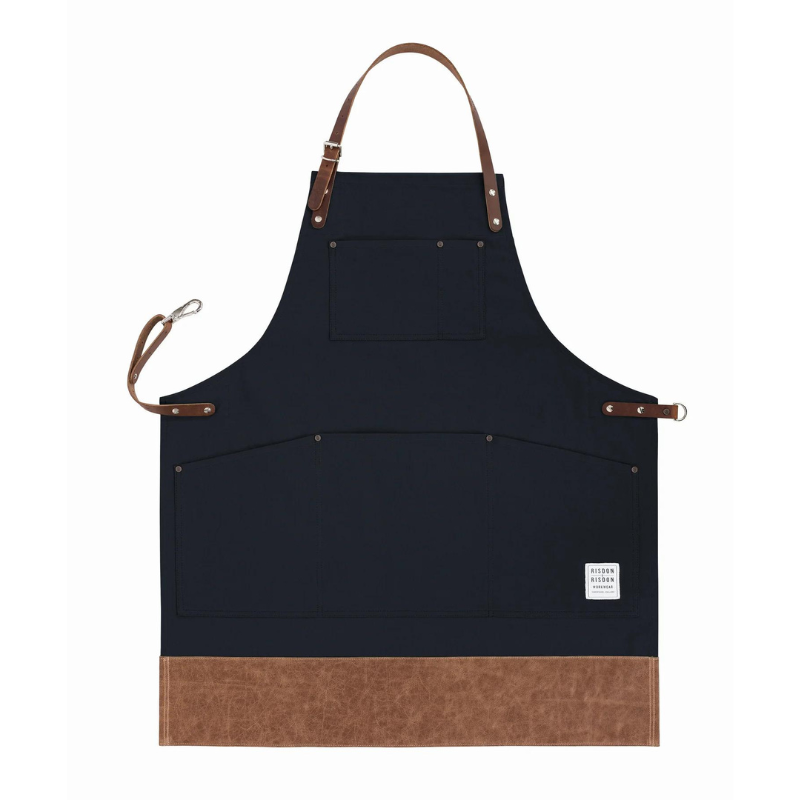 Black Multi-purpose Apron with Leather Straps and Trim