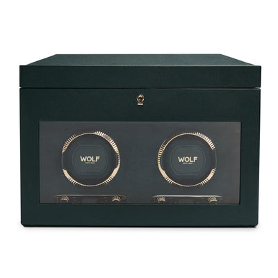 Green BRITISH RACING Double Watch Winder with Storage