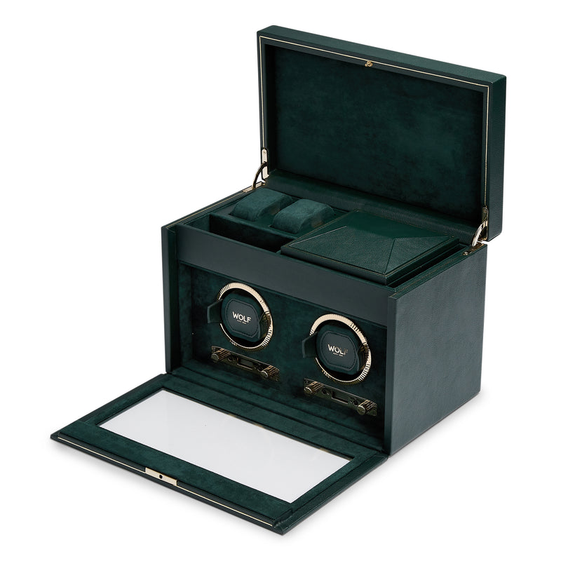 Green BRITISH RACING Double Watch Winder with Storage