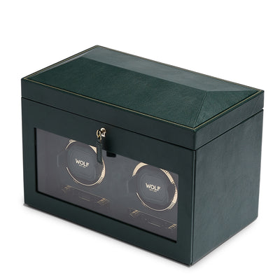 Green BRITISH RACING Double Watch Winder with Storage