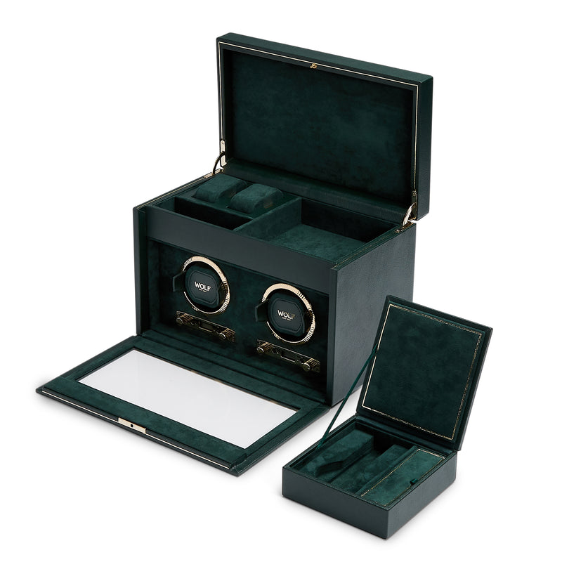 Green BRITISH RACING Double Watch Winder with Storage