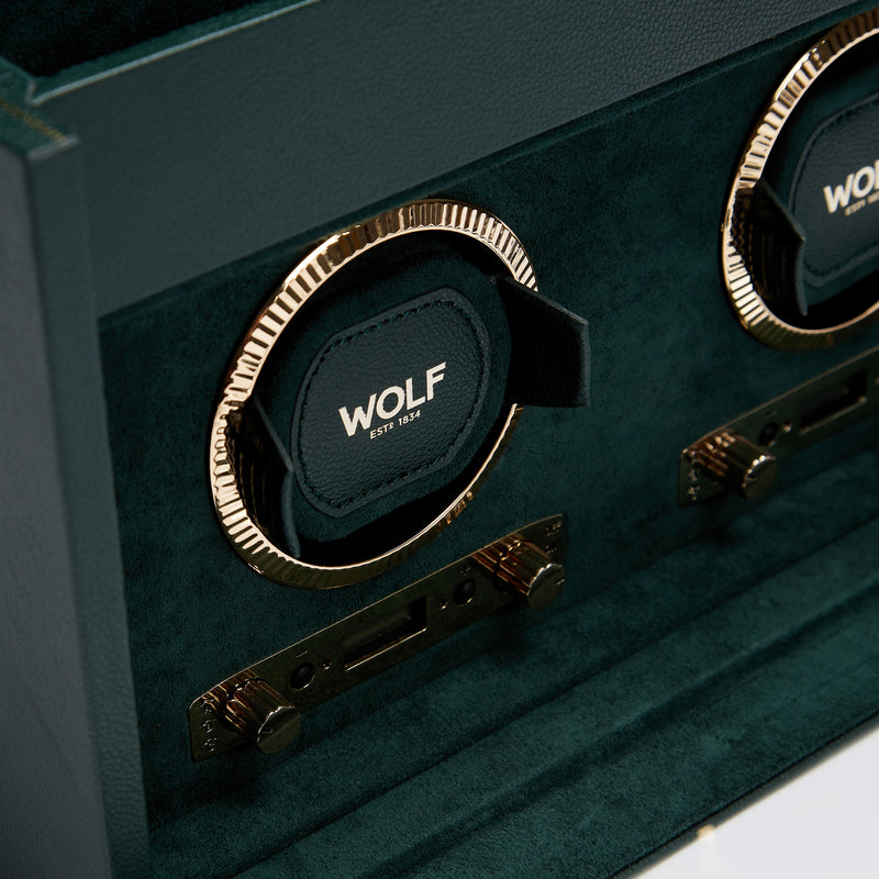 Green BRITISH RACING Double Watch Winder with Storage