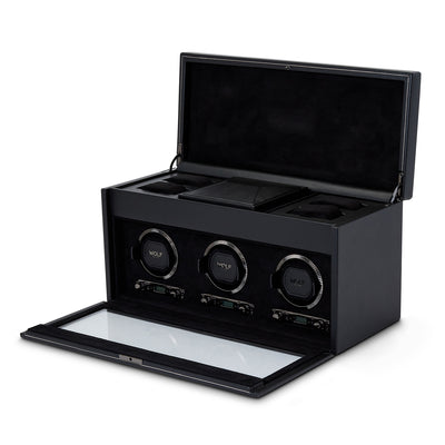 Black BRITISH RACING Triple Watch Winder with Storage