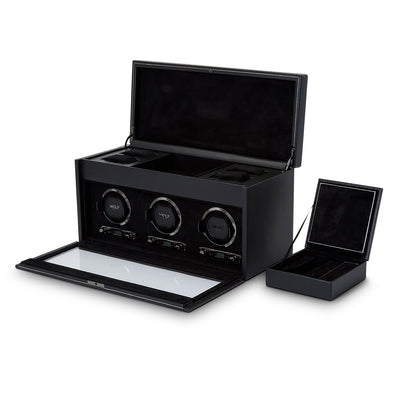 Black BRITISH RACING Triple Watch Winder with Storage