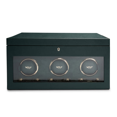 Green BRITISH RACING Triple Watch Winder with Storage