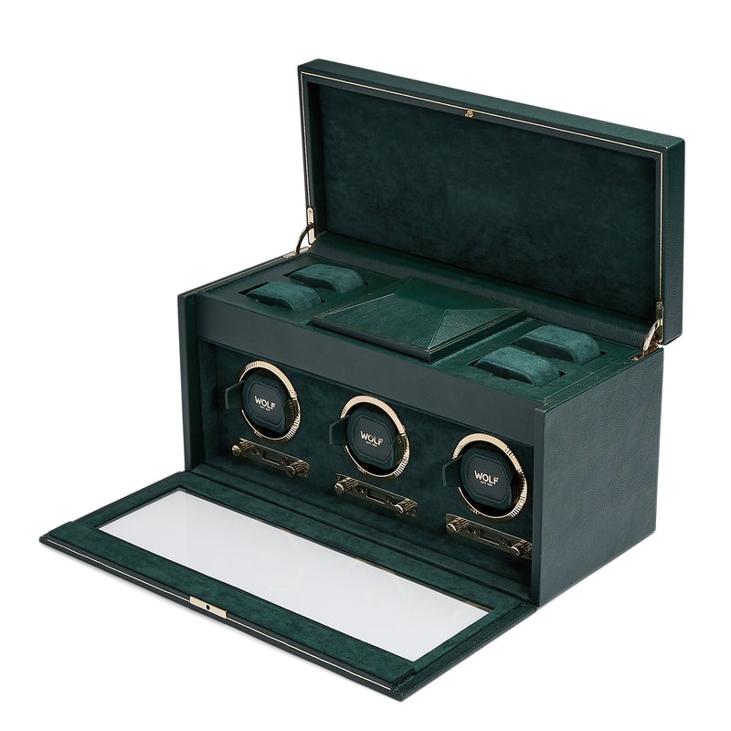 Green BRITISH RACING Triple Watch Winder with Storage