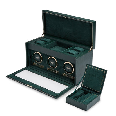 Green BRITISH RACING Triple Watch Winder with Storage