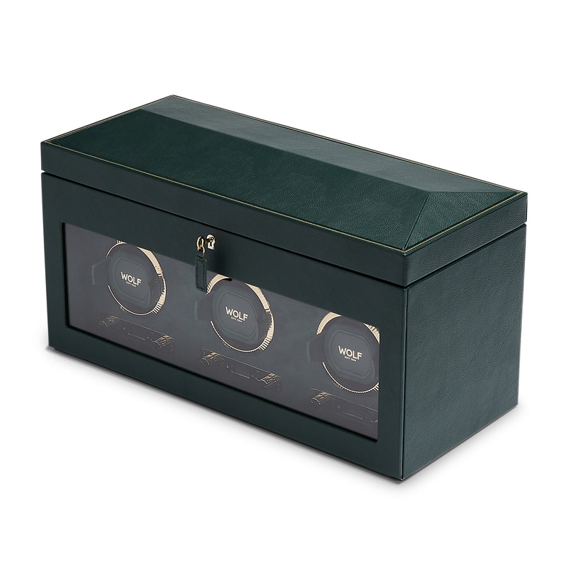 Green BRITISH RACING Triple Watch Winder with Storage