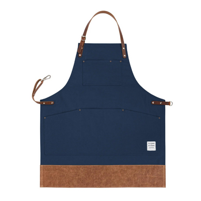 Navy Multi-purpose Apron with Leather Straps and Trim