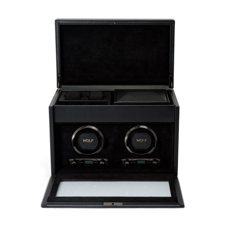 Black BRITISH RACING Double Watch Winder with Storage